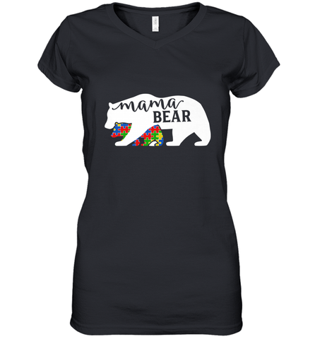 Mama Bear Autism t shirt Autism Awareness Month Women's V-Neck T-Shirt Women's V-Neck T-Shirt / Black / S Women's V-Neck T-Shirt - skytshirtshop