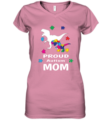 Proud Autism Mom T Rex Dinosaur Autism Awareness Women's V-Neck T-Shirt Women's V-Neck T-Shirt - skytshirtshop