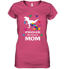 Proud Autism Mom T Rex Dinosaur Autism Awareness Women's V-Neck T-Shirt Women's V-Neck T-Shirt - skytshirtshop