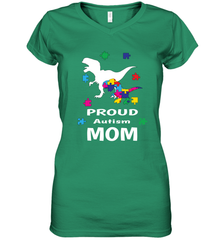 Proud Autism Mom T Rex Dinosaur Autism Awareness Women's V-Neck T-Shirt Women's V-Neck T-Shirt - skytshirtshop