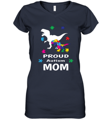 Proud Autism Mom T Rex Dinosaur Autism Awareness Women's V-Neck T-Shirt Women's V-Neck T-Shirt - skytshirtshop