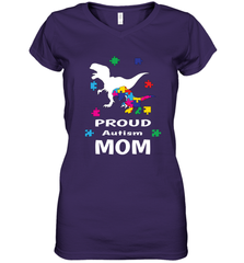 Proud Autism Mom T Rex Dinosaur Autism Awareness Women's V-Neck T-Shirt Women's V-Neck T-Shirt - skytshirtshop