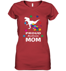 Proud Autism Mom T Rex Dinosaur Autism Awareness Women's V-Neck T-Shirt Women's V-Neck T-Shirt - skytshirtshop