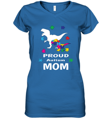 Proud Autism Mom T Rex Dinosaur Autism Awareness Women's V-Neck T-Shirt Women's V-Neck T-Shirt - skytshirtshop