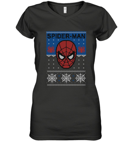 Marvel Spider Man Mask Christmas Sweater Women's V-Neck T-Shirt Women's V-Neck T-Shirt / Black / S Women's V-Neck T-Shirt - skytshirtshop