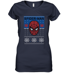 Marvel Spider Man Mask Christmas Sweater Women's V-Neck T-Shirt Women's V-Neck T-Shirt - skytshirtshop
