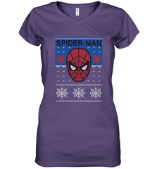 Marvel Spider Man Mask Christmas Sweater Women's V-Neck T-Shirt Women's V-Neck T-Shirt - skytshirtshop