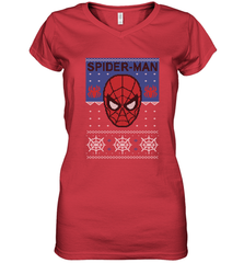 Marvel Spider Man Mask Christmas Sweater Women's V-Neck T-Shirt Women's V-Neck T-Shirt - skytshirtshop