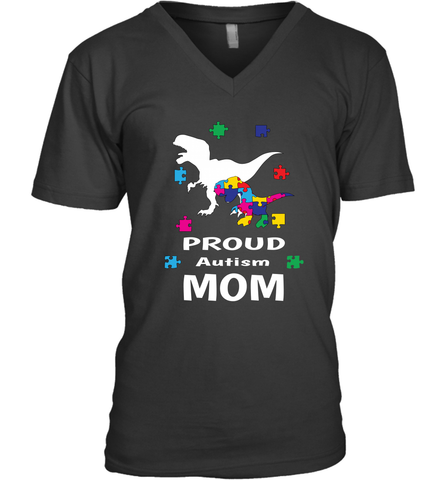 Proud Autism Mom T Rex Dinosaur Autism Awareness Men's V-Neck Men's V-Neck / Black / S Men's V-Neck - skytshirtshop